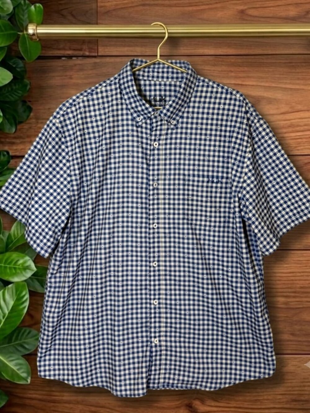 Huk Men's Shirt XL Blue White Gingham Checks Short Sleeve Button Up Fishing